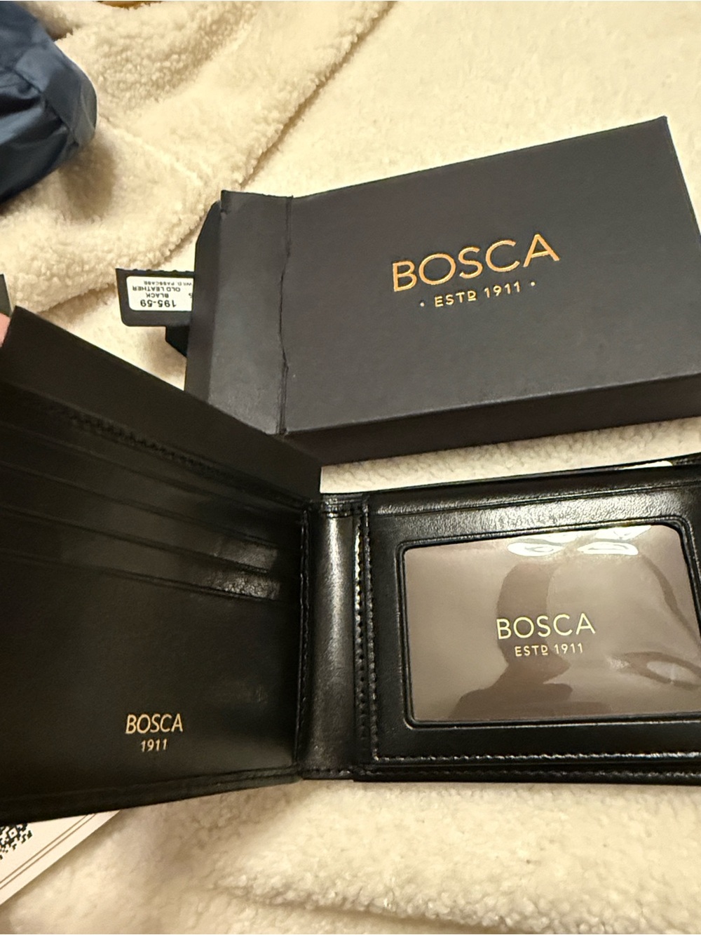 Bosca Black Leather Wallet - Smooth Bi-Fold Card Holder - Picture 2 of 4